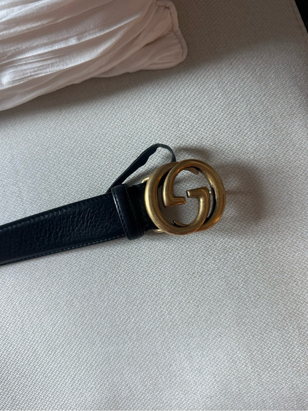 Gucci Black Leather Belt with Aged Gold GG Buckle